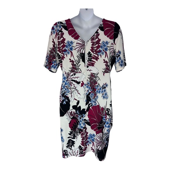 Monroe & Main Career Office Casual Brunch Red Black Blue White Floral Knit Dress - Picture 8 of 15